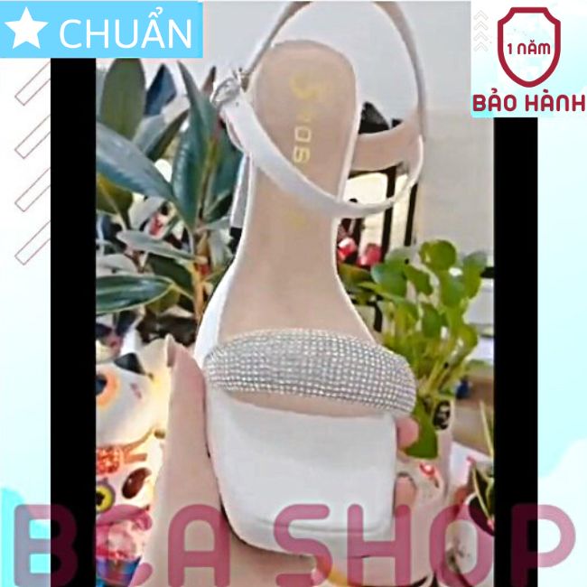 Giày SANDAL nữ gót vuông cao 8 phân RO469 ROSATA tại BCASHOP quai ngang lấp lánh - màu trắng