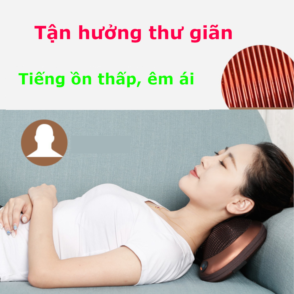 Máy Massage Cổ Vai Gáy 12 bi chạy pin cao cấp - Gối Mát Xa SUKOTO-Máy khỏe, pin trâu, chườm ấm