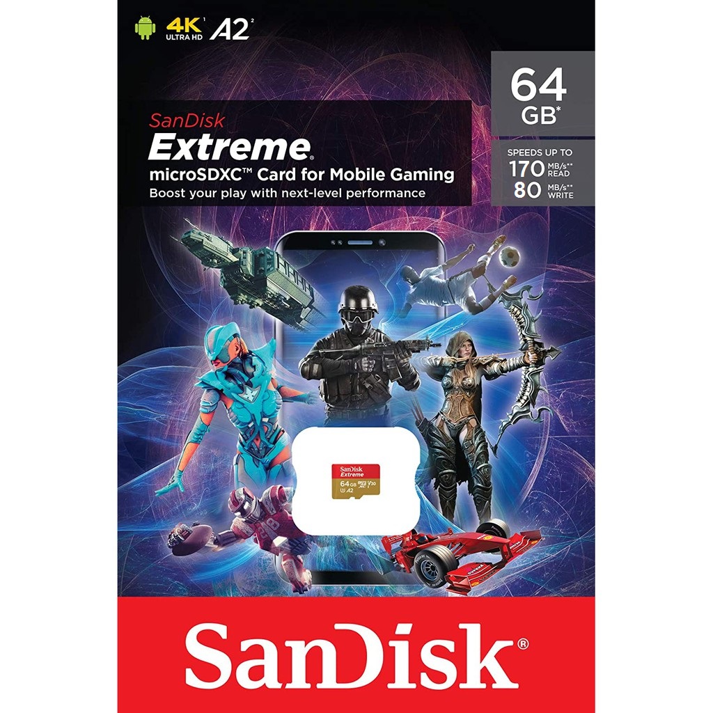 Thẻ nhớ microSDXC SanDisk Extreme UHS-I 4K UHD Video A2 U3 V30 Mobile Gaming - Hàng chính hãng