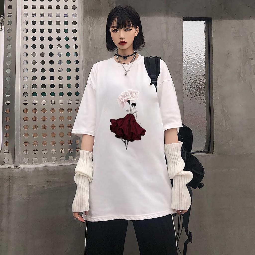Áo thun tay lỡ.Hình Flower Girl. CoolZ phông Unisex nam nữ Cotton oversize form rộng CZ303