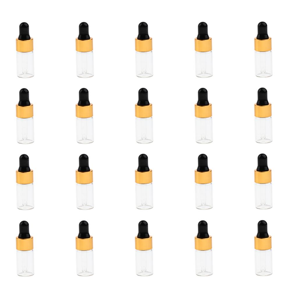 20 Set Glass 1ml 2ml 3ml Essential Oils Refillable Empty Bottles with Dropper Pipette for Perfume Aromatherapy