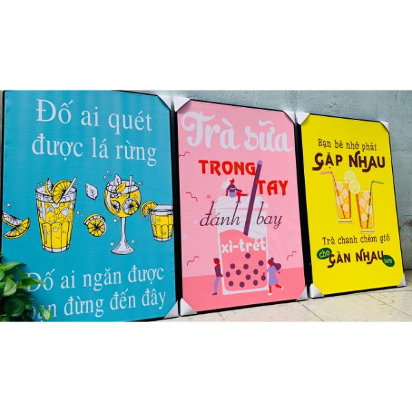 Tranh canvas treo tường trang trí quán trà sữa - Tranh trang trí quán hiện đại - tặng kèm khung tranh và đinh 3 chân cv34