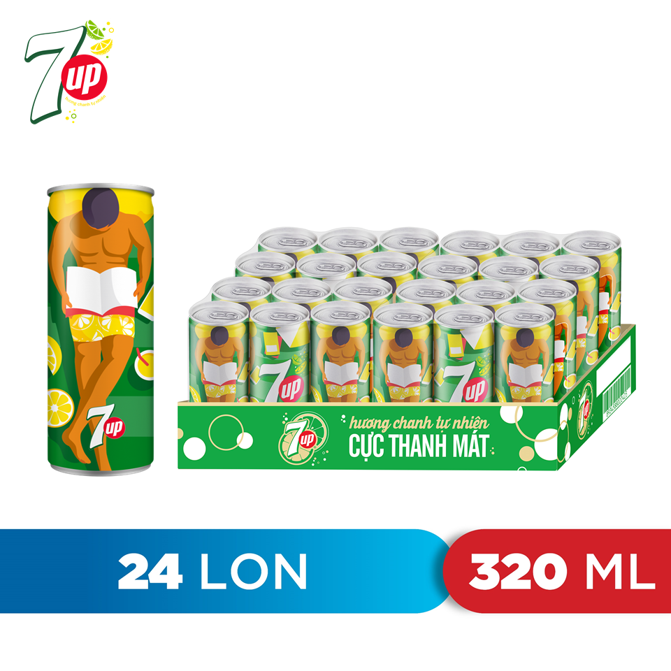 Thùng 24 Lon Nước Ngọt Có Gaz 7Up lon xanh (320ml/lon)