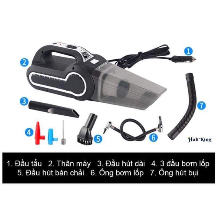 Máy hút bụi ô tô, máy bơm hơi ô tô cầm tay đa năng bốn trong một, đèn pin, đo áp suất công suất cao