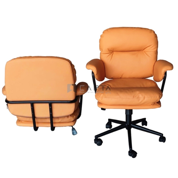 Ghế xoay ngồi làm việc tại nhà nệm PVC màu cam CE1028-P Nội thất Capta Ghế nhân viên lưng trung nệm PVC màu cam chân thép sơn tĩnh điện màu đen bền đẹp