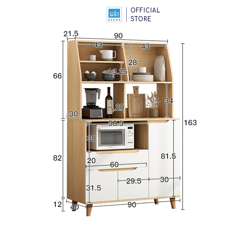 Tủ Gỗ Để Đồ Nhà Bếp Với Nhiều Ngăn Kệ Đa Năng, Hiện Đại Thương Hiệu SIB Decor