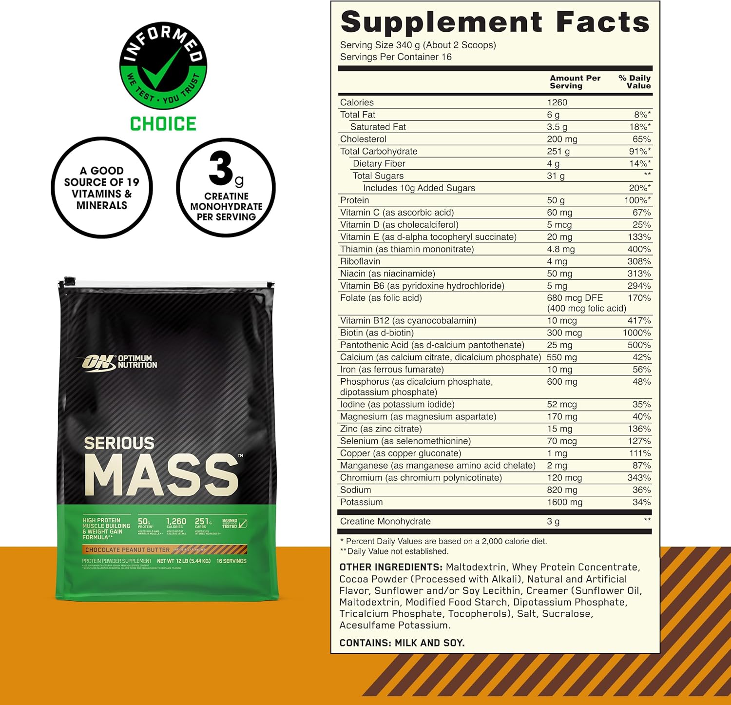 Optimum Nutrition Serious Mass 12Lbs (5.4KG) Sữa Tăng Cân Bổ Sung Calo, Protein, Vitamin Khoáng Chất
