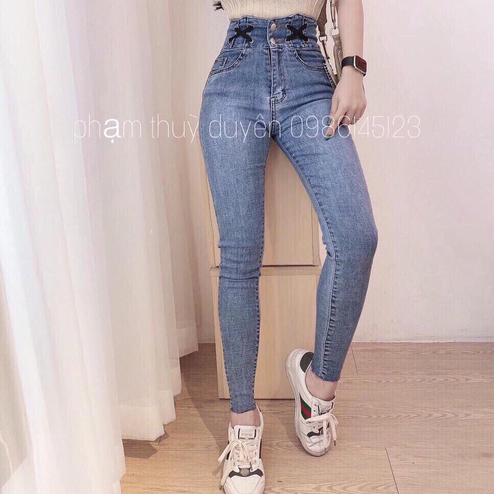 Quần Jeans Nữ Lưng Cao, Quần Bò nữ Cạp Cao Co Giãn Ống Suông MuradFashion MS436
