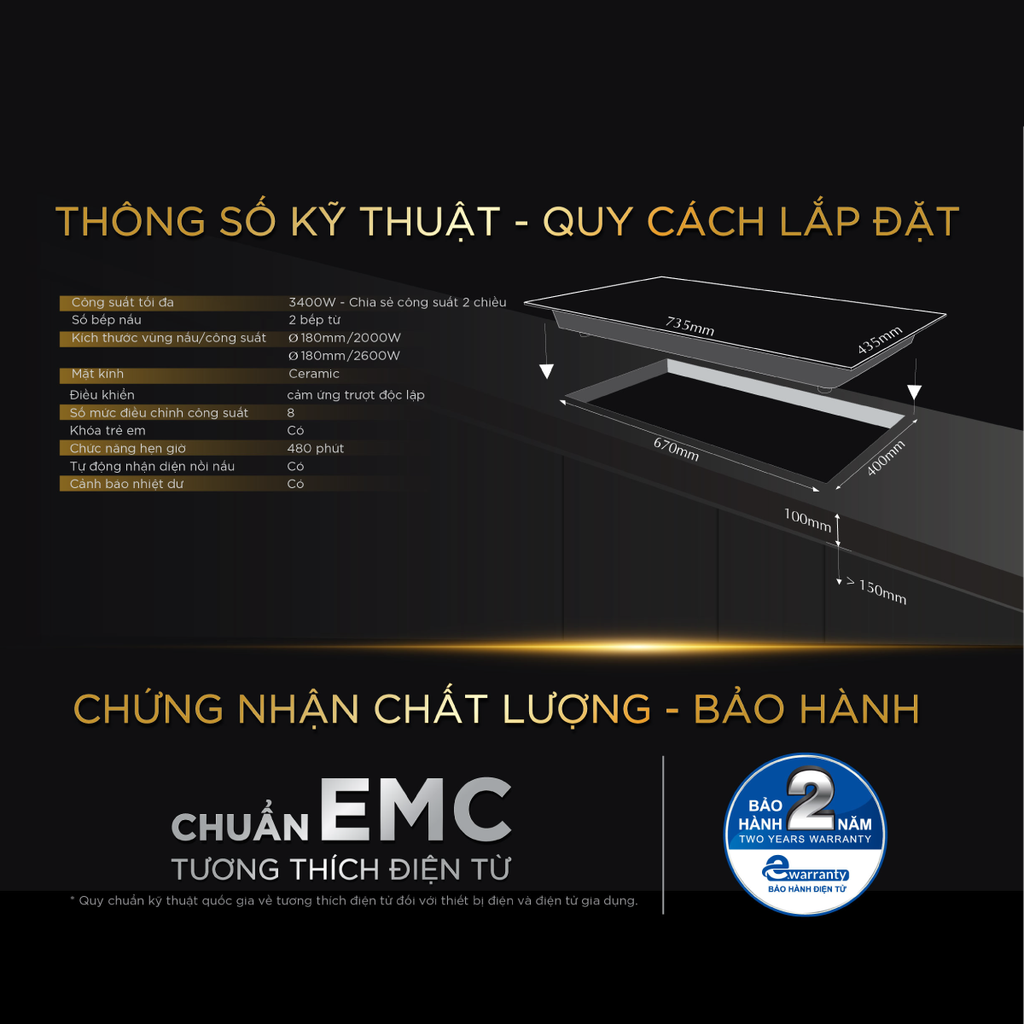 Bếp Âm Từ Đôi Bluestone ICB-6917 (3400W) - Hàng chính hãng