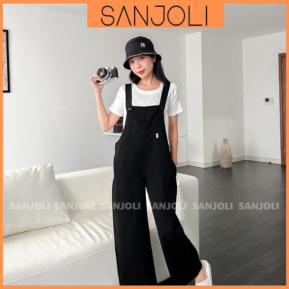 Quần Ống Suông SANJOLI Quần Yếm Nữ Ống Rộng Oversize Dáng Dài Phong Cách Hàn Quốc Ulzzang Có Túi Trước Đi Chơi QD016