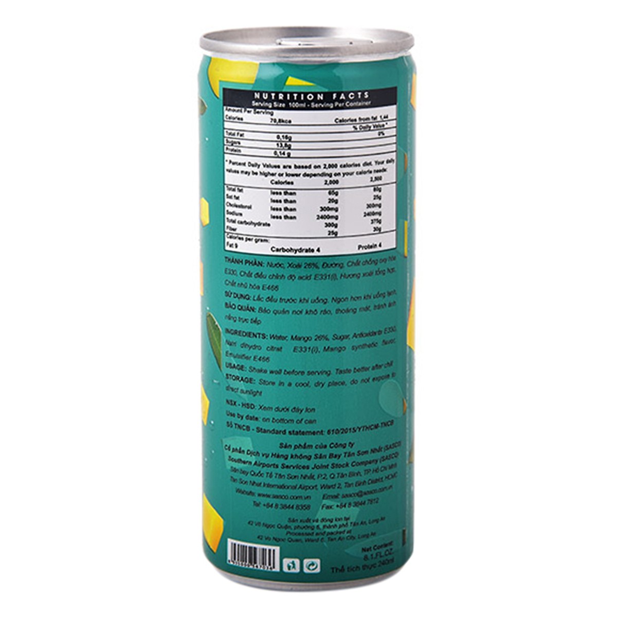 Lốc 6 lon Nước Ép Xoài Ezos Sasco