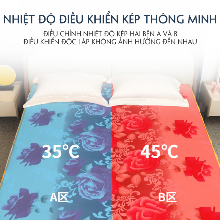 Chăn điện làm ấm mùa đông chỉnh 2 vùng độc lập 150x180cm