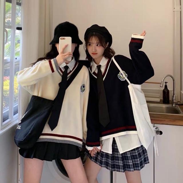 Áo len cổ tim học sinh HQ ulzzang