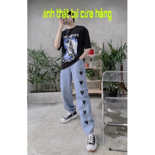 Quần Jeans Baggy Nam In Trái Tim - Baggy Ống Rộng Phong Cách