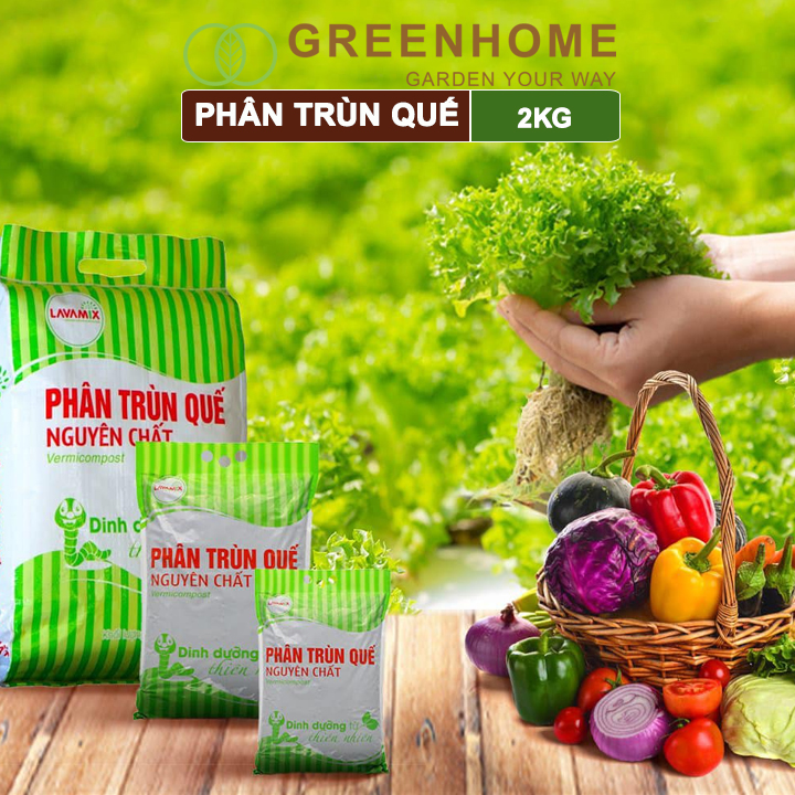 Phân Trùn Quế Greenhome, Lavamix, Bao 2kg, Nguyên Chất, Bổ Sung Dinh Dưỡng, Cải Tạo Đất, Hữu Cơ Tiện Lợi, Bón Rau, Hoa