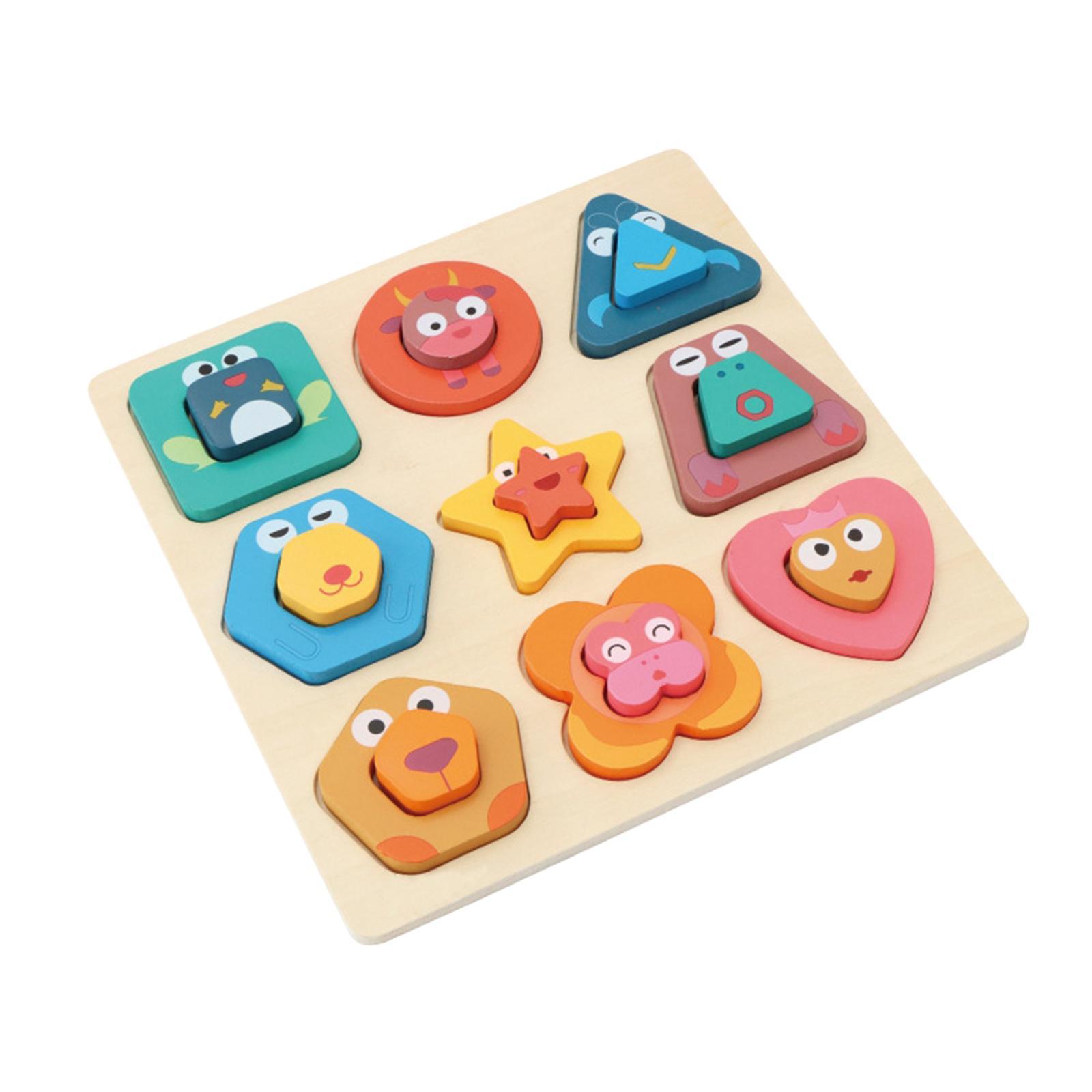 Wooden Shape Puzzle Geometric Shape Puzzles Toy with Board for Toddler Boys