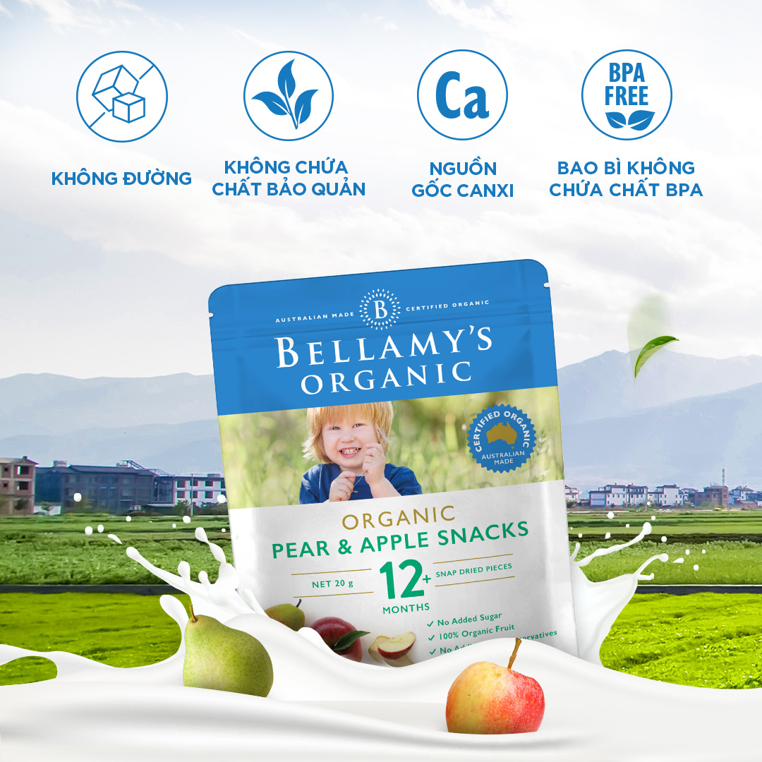 Combo 6 Túi Snacks Lê Và Táo Sấy Hữu Cơ Bellamy's Organic