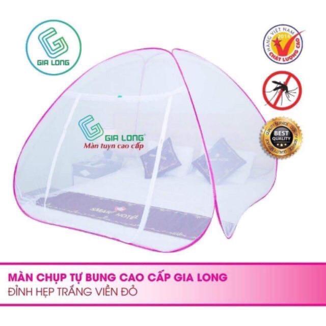 Màn chụp 1M8*2M gấp gọn chống muỗi chân diềm hoa xanh đỉnh vuông GIA LONG cao cấp, mùng chống muỗi