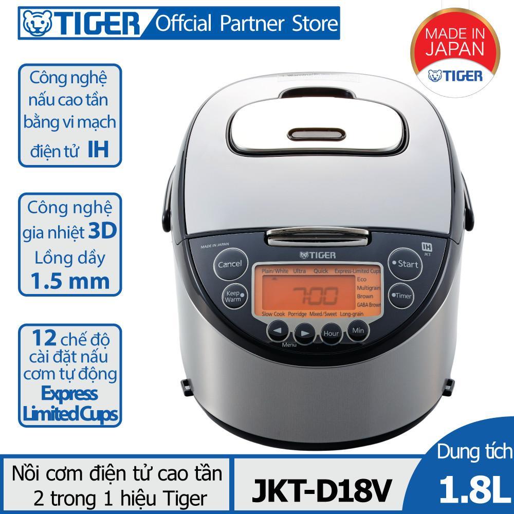 Nồi cơm điện Tiger JKT-D18V(1.8L) Tặng Nồi Inox PN LCPT-24C(IH) + Chảo PN SERWP(IH)-28B + Bàn nướng Tiger Queen SQ-G600A - Hàng Chính Hãng