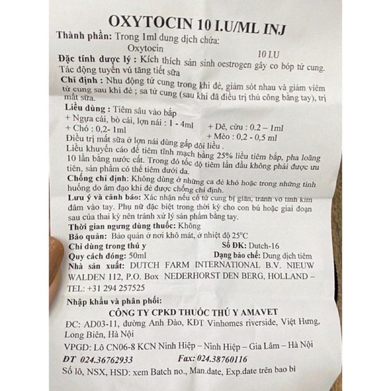 [ THÚ Y ] 1 lọ OXYTOCIN 10 I.U/ML Nhu động tử cung trong khi đẻ, giảm sót nhau và giảm viêm tử cung sau khi đẻ ; sa tử cung, trị mất sữa dùng cho chó mèo trâu bò lợn