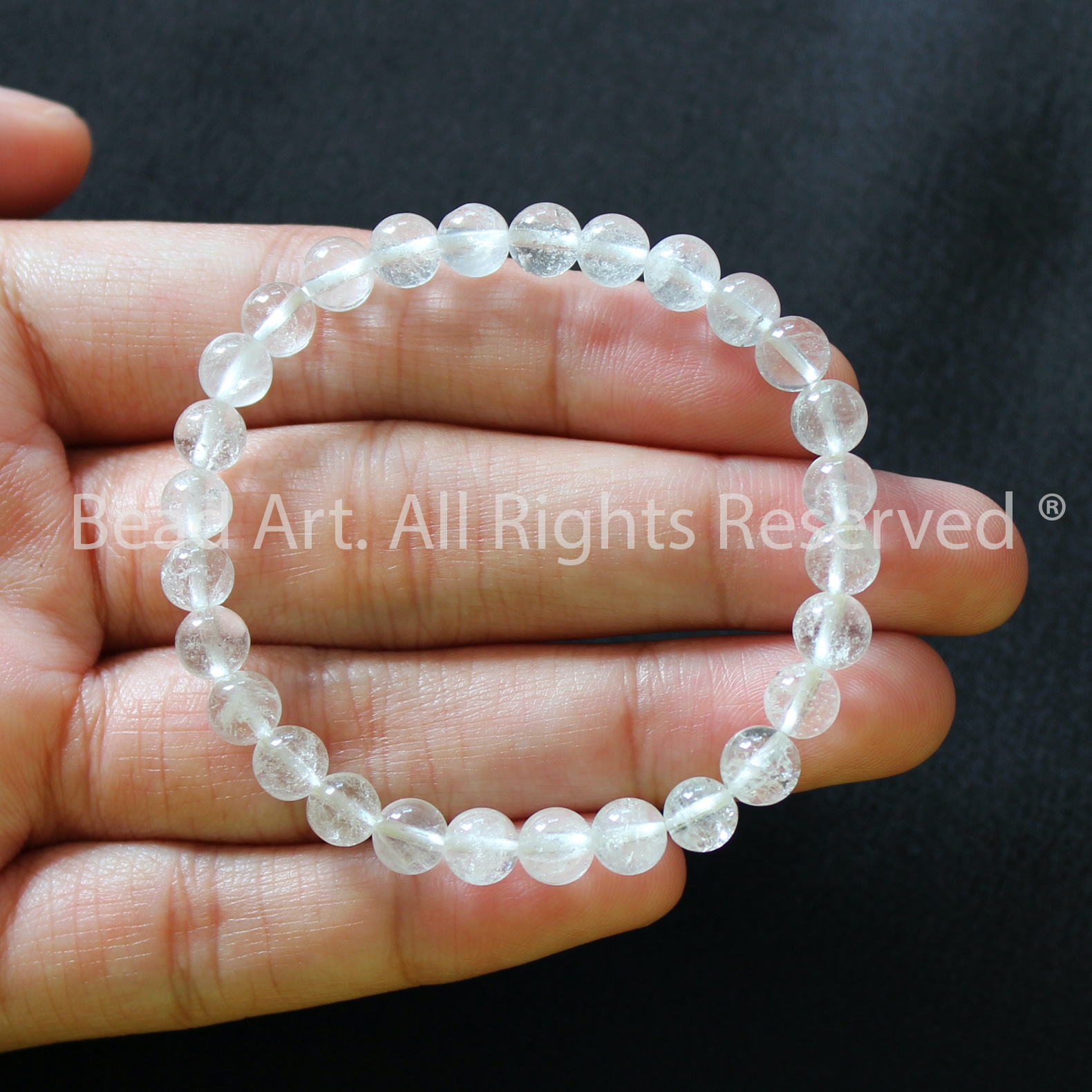 Vòng Tay 6MM Đá Thạch Anh Trắng Dạng Trong, White Quartz Tự Nhiên, Phối Vòng Tay Phong Thuỷ, Chuỗi Hạt, Trang Sức, Mệnh Kim, Thuỷ - Bead Art