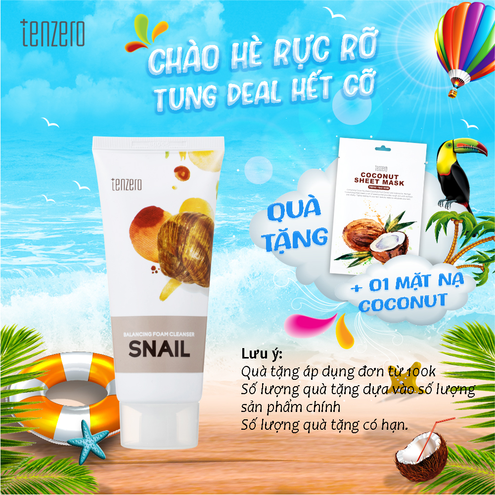 Sữa rửa mặt tạo bọt Làm Mềm Da Tenzero Balancing Foam Cleanser Snail 100ml