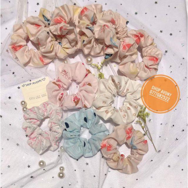 Cột tóc vải Scrunchies họa tiết đơn giản
