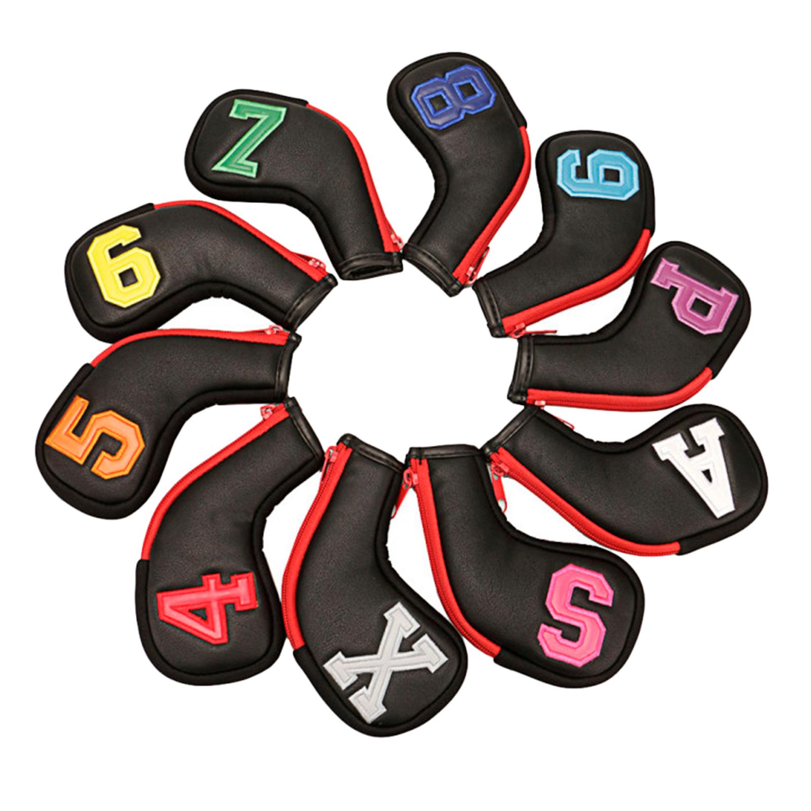 Golf Club Iron Head Covers, 10 pcs Golf Headcover Set, Thick Synthetic Leather Golf Iron Head Covers Set Fit All Brands Irons , Watercolor