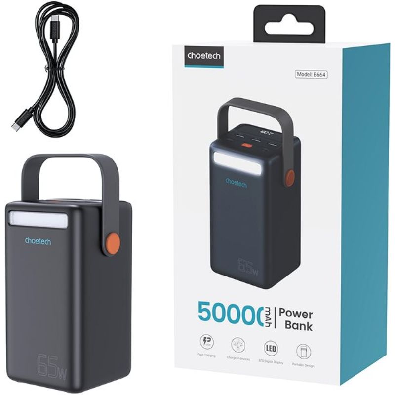 Pin sạc dự phòng dung lượng siêu khủng 50000mAh công suất 65W Choetech B664 (Hàng chính hãng)