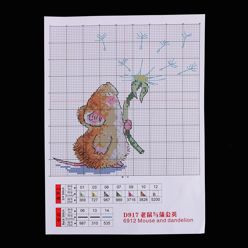 Cross Stitch Kit Printed Mouse Dandelion Pattern 11CT 14CT Counted for Adults