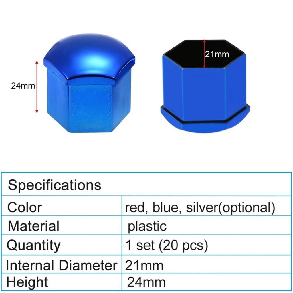40x 17mm Wheel Chrome Lug Nut Cover Tyre Screw Cap Protector Decor, Blue Red