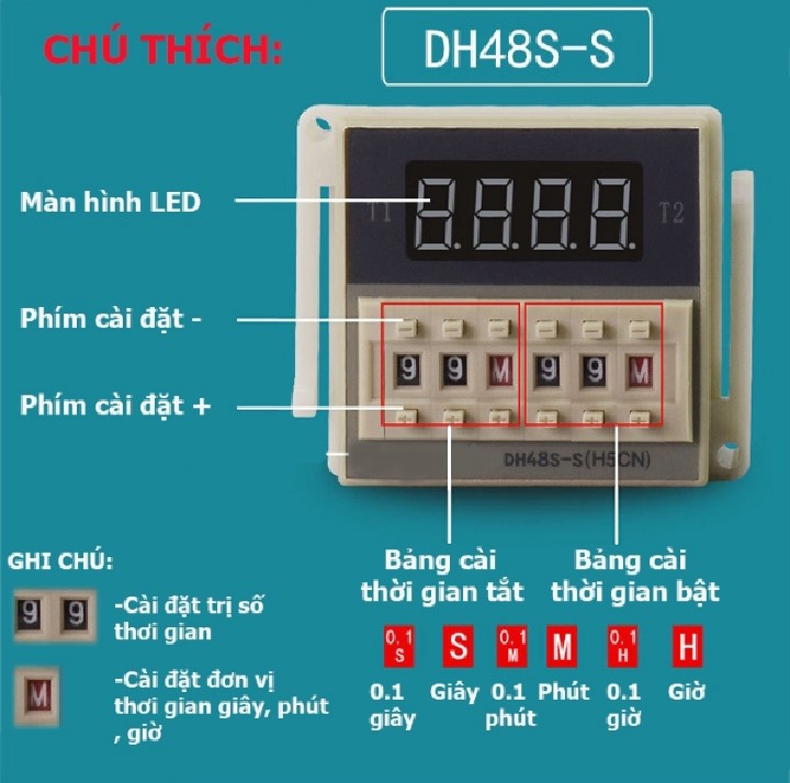 Rơ le thời gian - Timer hẹn giờ DH48S luân phiên đã Bao gồm Chân Đế, Rơle cài đặt thời gian đảo chiều các thiết bị điện