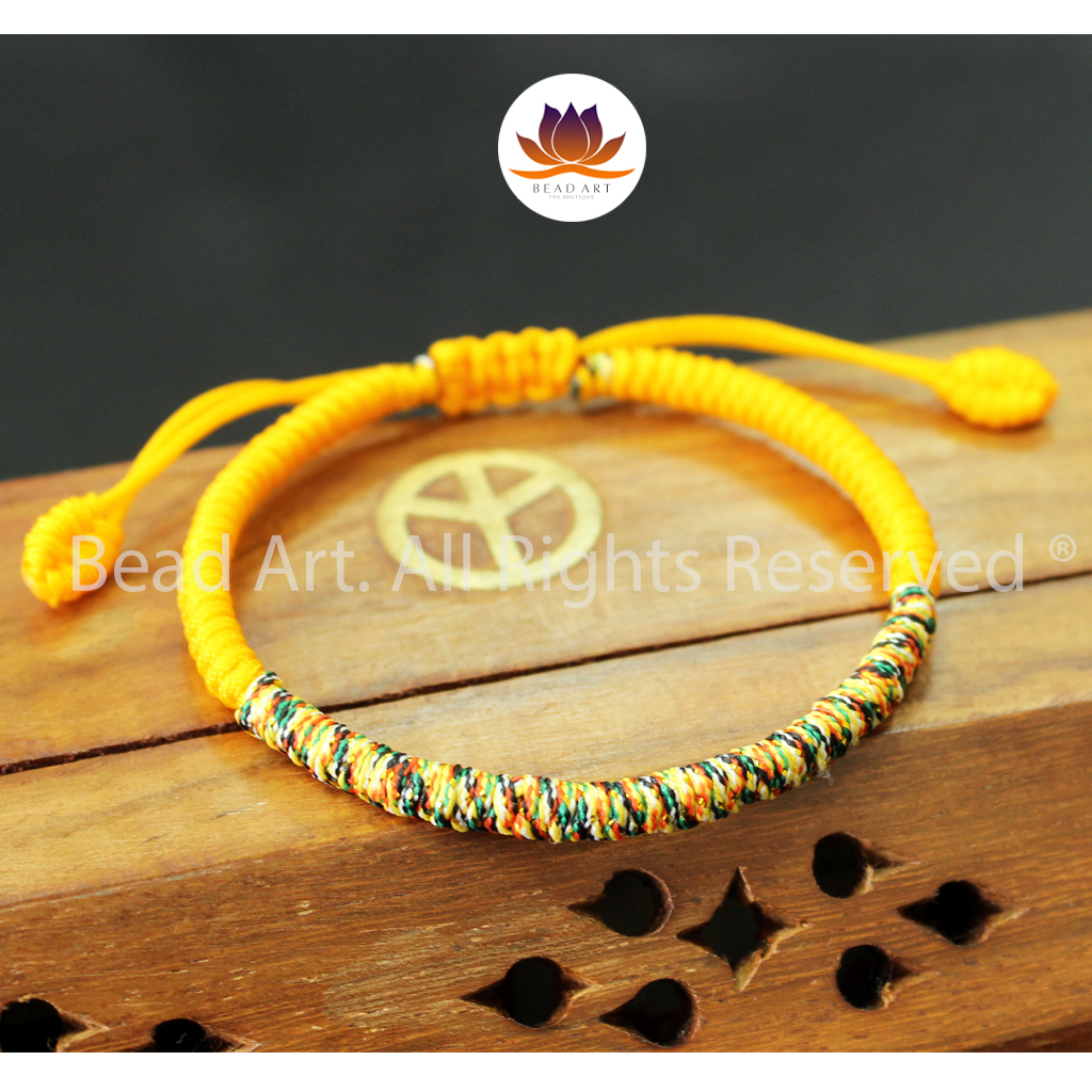 Vòng Tay Dây Ngũ Sắc Thắt Chỉ Màu Tibet Handmade Vàng Cam Mệnh Hoả, Thổ, Vòng Tay Phong Thuỷ, Chuỗi Hạt - Bead Art