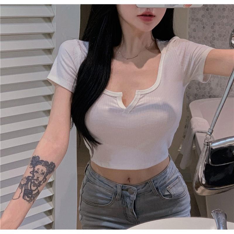 Áo Croptop Cổ Vuông SANMAY Croptop Kiểu Tay Ngắn Ôm Body Sexy Ulzzang Hàn Quốc AO040