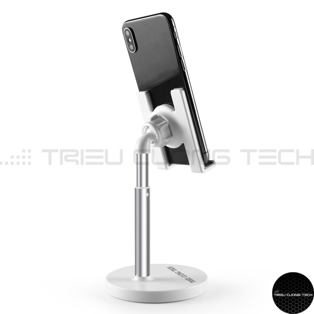 Giá Đỡ Để Bàn Điện Thoại Máy Tính Bảng Ipad Hợp Kim Nhôm ABS Cao Cấp Nâng Hạ - Xoay Tròn - Điều Chỉnh Góc Độ - KT 9.5x9.5x20 Cm - Hàng Chính Hãng