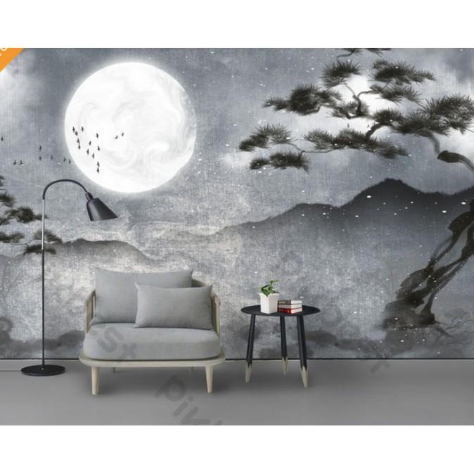 Tranh dán tường Ánh trăng dưới bóng tùng Tranh trang trí phòng nguyên tấm lớn có sẵn keo MS1271864