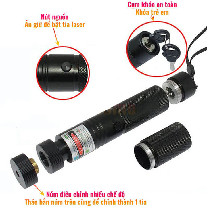 Đèn laser - bút laze lazer 303 tia xanh cực sáng công suất lớn chiếu xa 3km, có khóa an toàn, tặng kèm pin sạc 18650