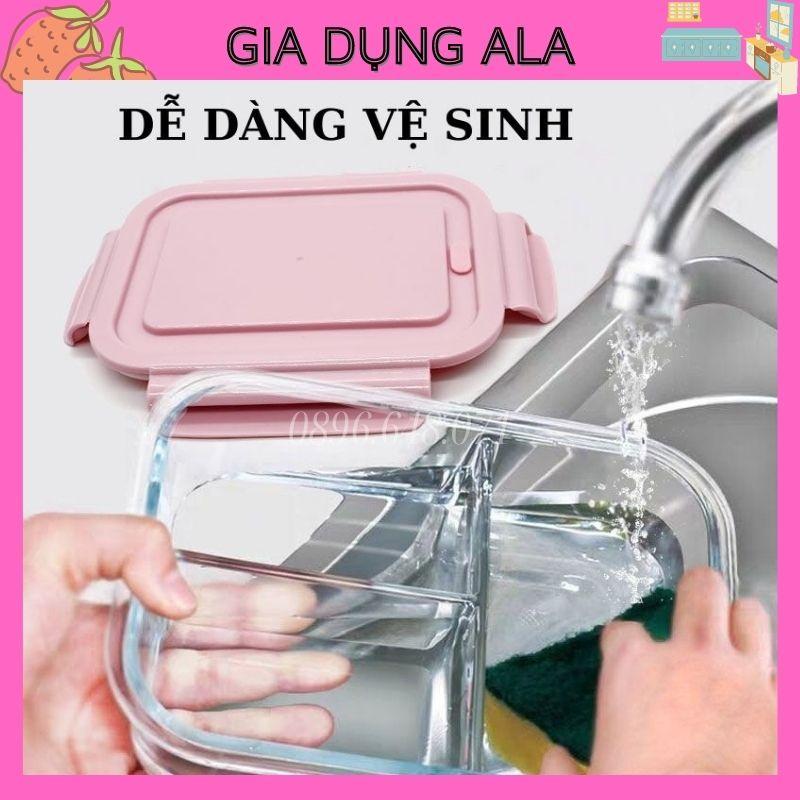 Hộp Đựng Cơm Văn Phòng Thủy Tinh 3 Ngăn Chịu Nhiệt Đựng Thức Ăn Cơm Trưa Chia Ngăn Bảo Quản Thực Phẩm