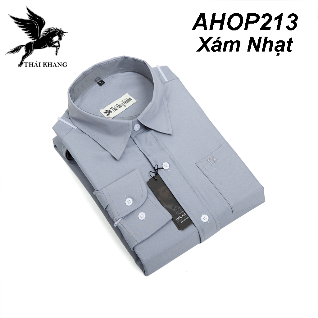 Áo sơ mi nam công sởdài tay cao cấp Thái Khang vải lụa xuất khẩu mềm mịn co dãn nhẹ mặc mát AHOP21