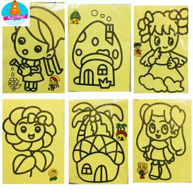 Tranh cát 10 tranh Tô màu cho bé kèm cát 9x12