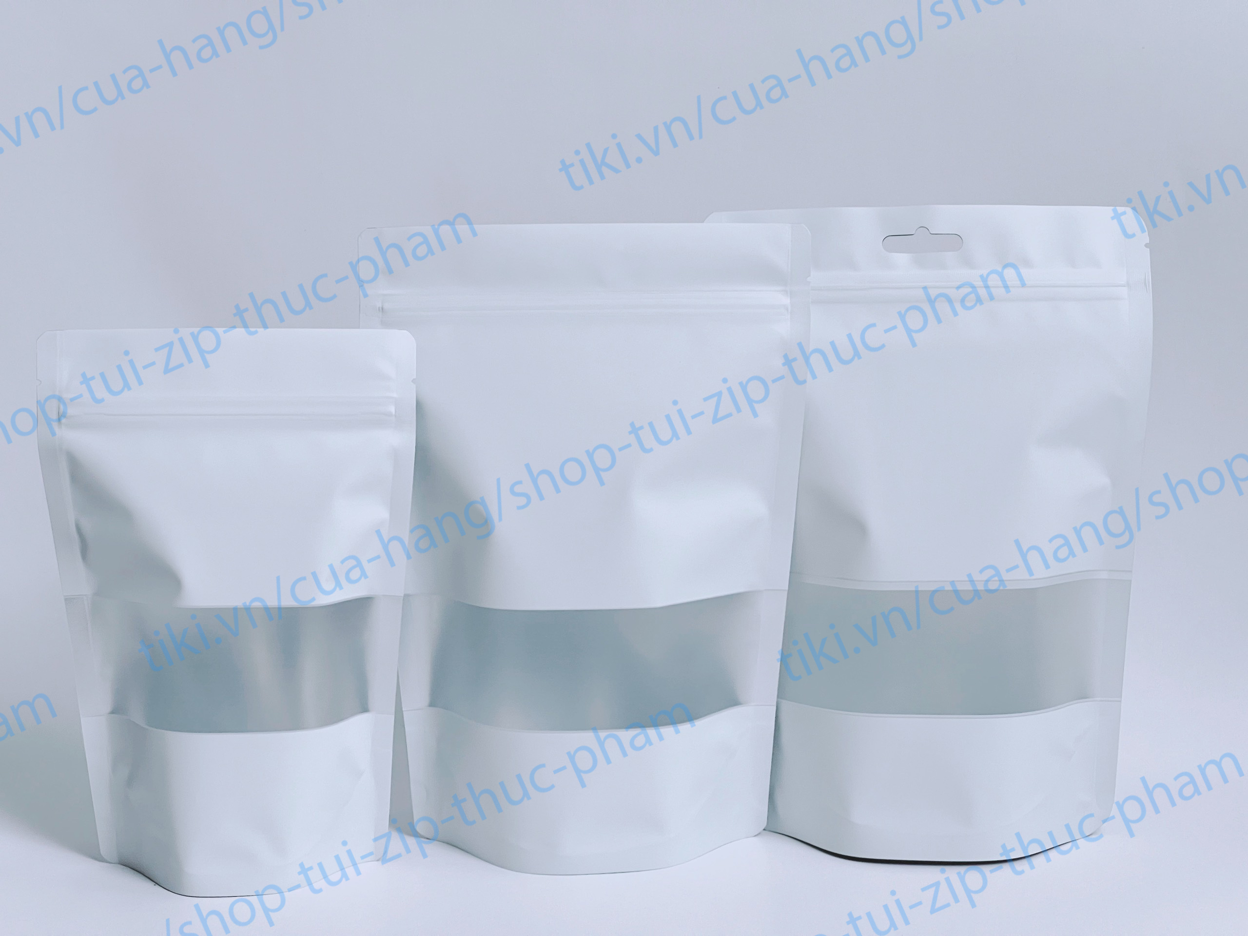 1kg túi zip màu trắng sữa có cửa sổ - Túi zip đáy đứng - Túi đựng thực phẩm bánh kẹo - size