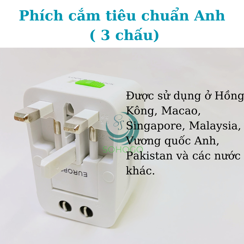 Ổ cắm điện du lịch 3 in 1 đa năng, dùng cho toàn cầu-Phích cắm chuyển đổi du lịch quốc tế Adapter