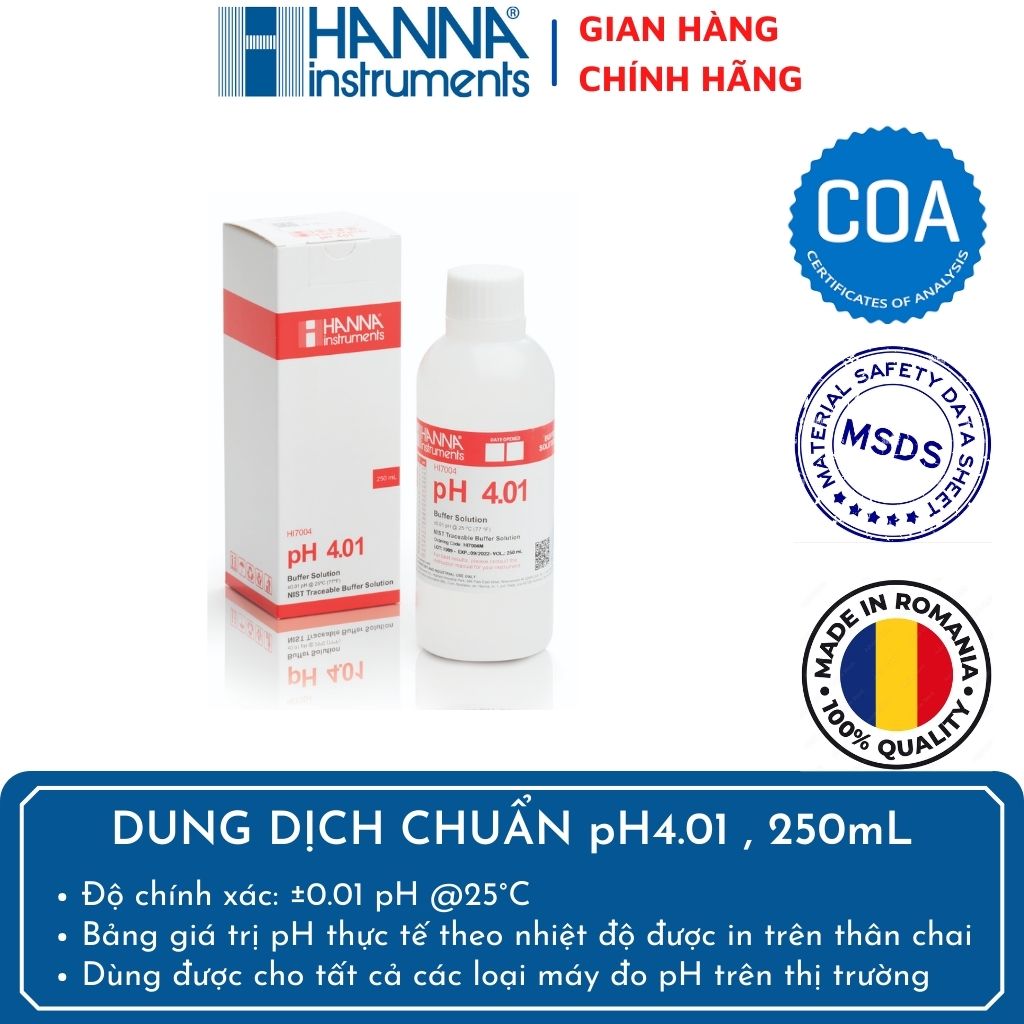 Dung Dịch Hiệu Chuẩn pH 4.01, Chai 250mL - HI7004M