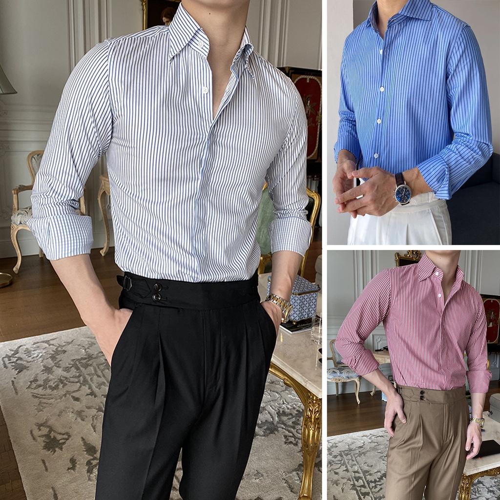 Áo sơ mi nam kẻ sọc tay dài CÔNG SỞ Trady form ôm body lịch lãm - Trady Fashion