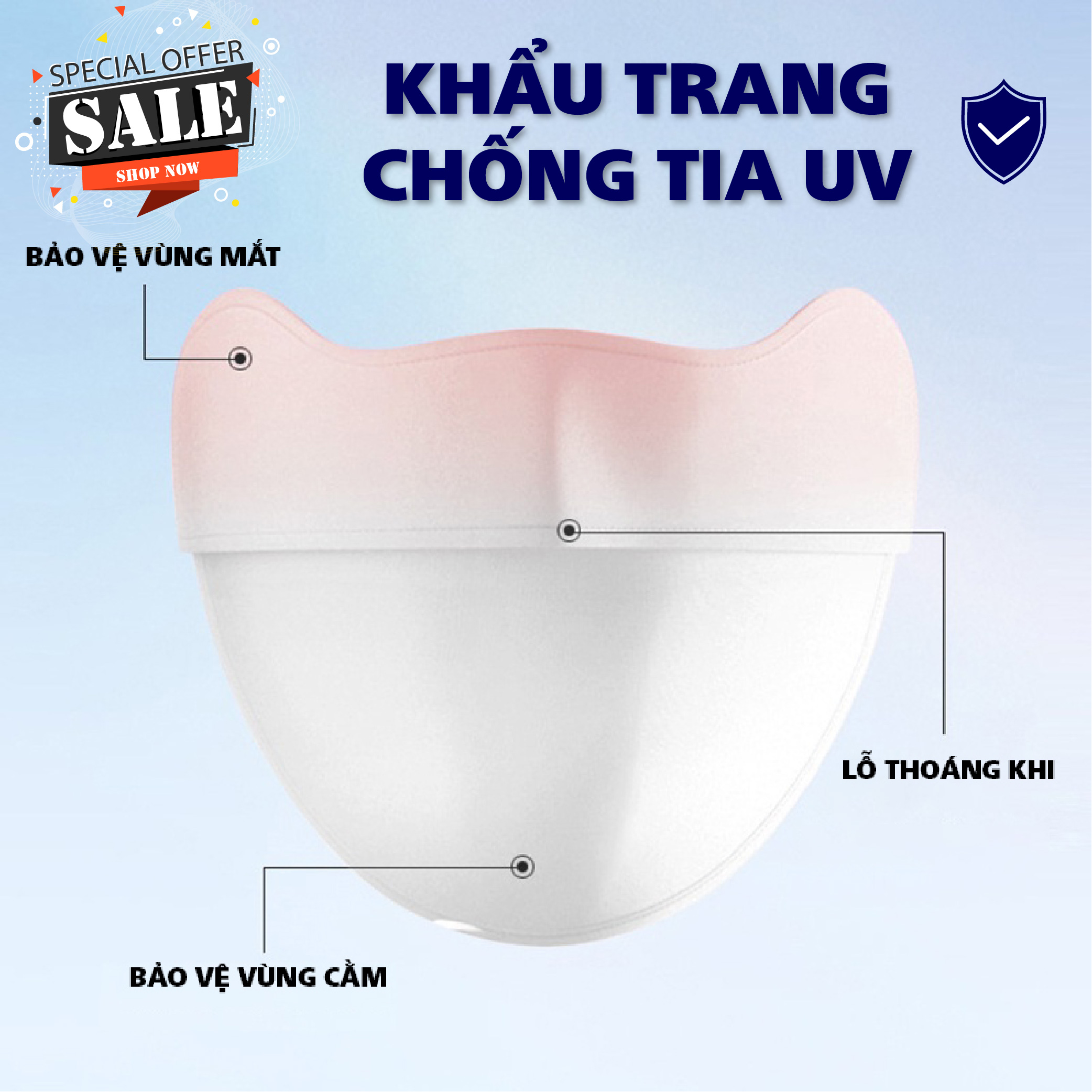 KHẨU TRANG MẶT NẠ CHE GÒ MÁ, CHỐNG TIA CỰC TÍM UPF50+ MÃU MỚI
