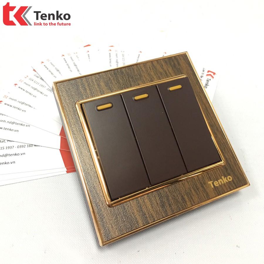 Công Tắc Điện Âm Tường 3 Nút Bấm Vân Gỗ TK-F66-A-03