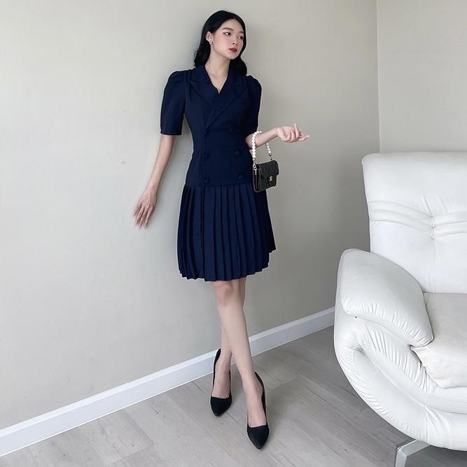 BBSTORE'S Đầm Công Sở Kiểu Váy Dập Ly Cổ Vest -D941
