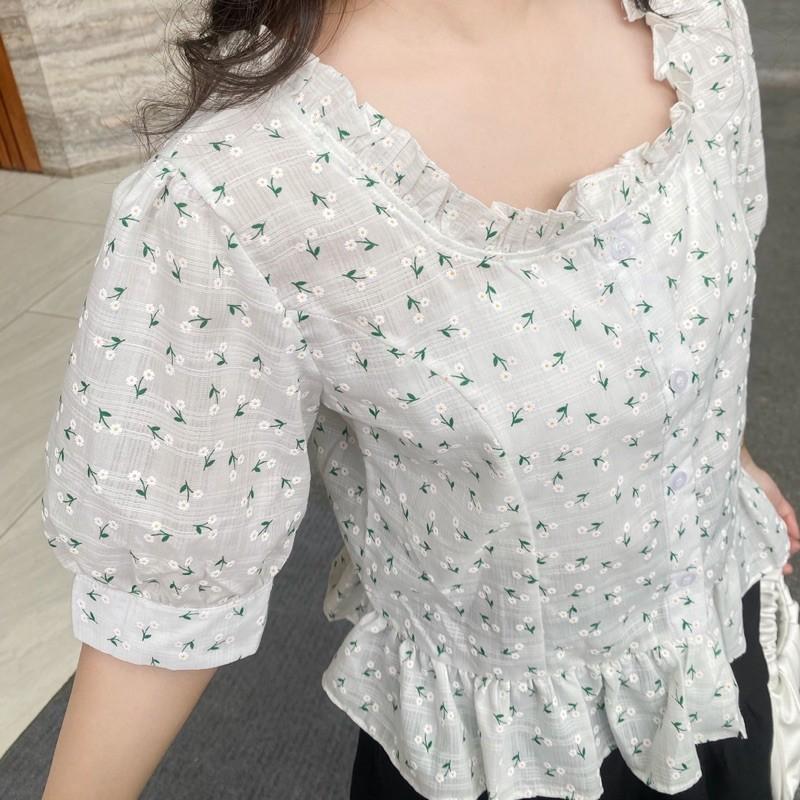 ÁO SƠ MI CỔ VUÔNG BÈO HOA NHÍ