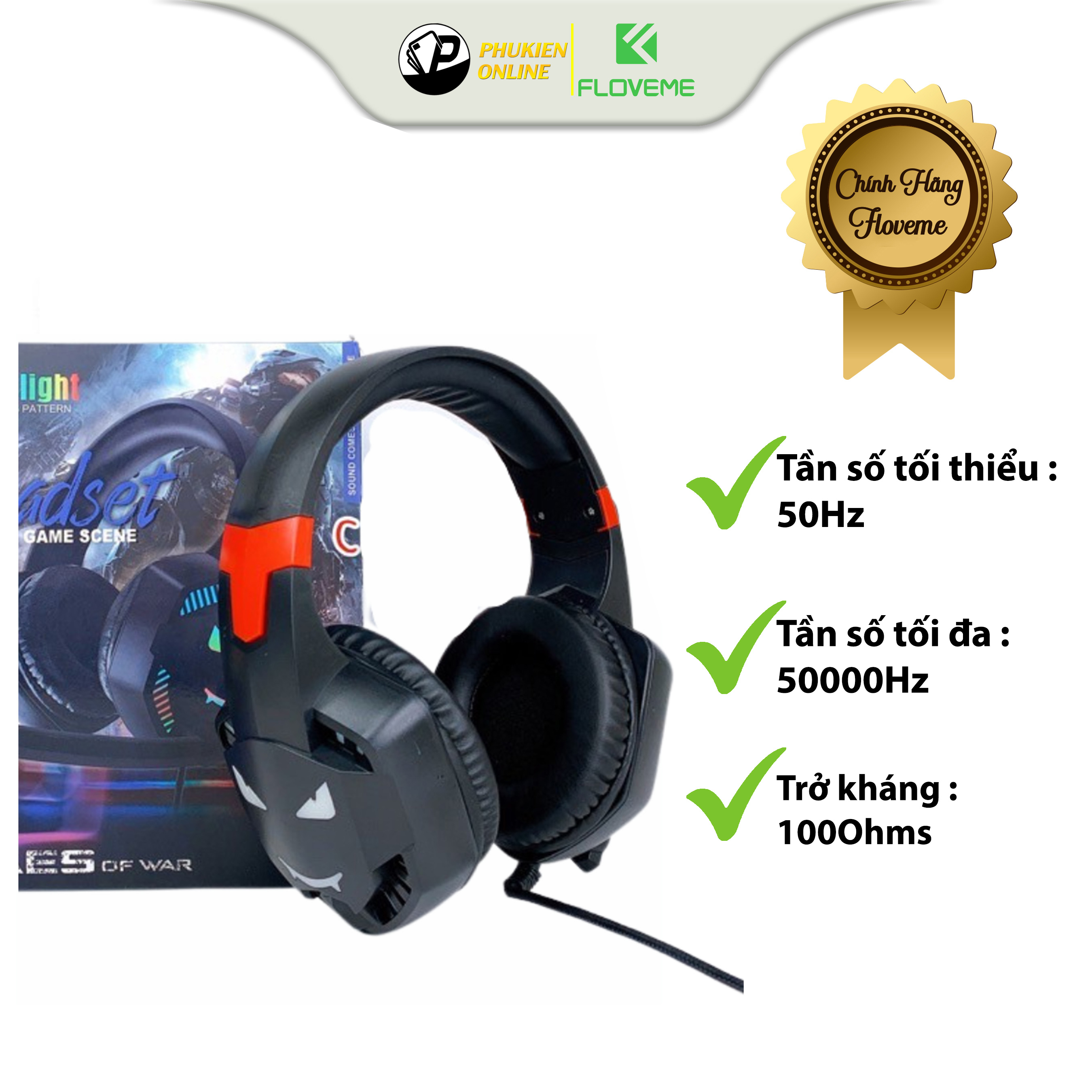 Tai Nghe Chụp Tai Gaming Floveme GM1000  Có Míc Nói Voice, Dây Cắm Đầu Jack 3,5mm, Loa 50mm To, Âm Bass Lớn-Hàng chính hãng