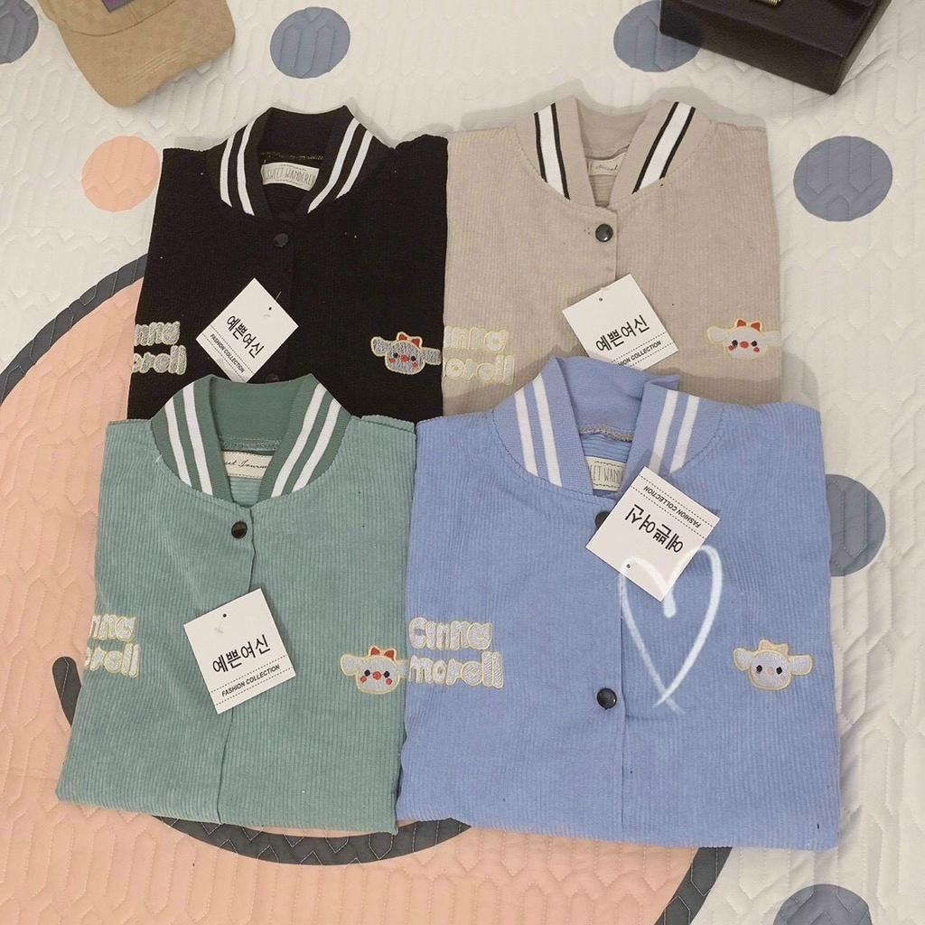 Áo Khoác Nhung Gân Kiểu Dáng BomBer Thêu Cừu Logo Cute Siêu Xinh